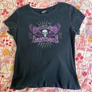 Harley Davidson Women’s Black Babydoll Tee with Skull Design Sz Large